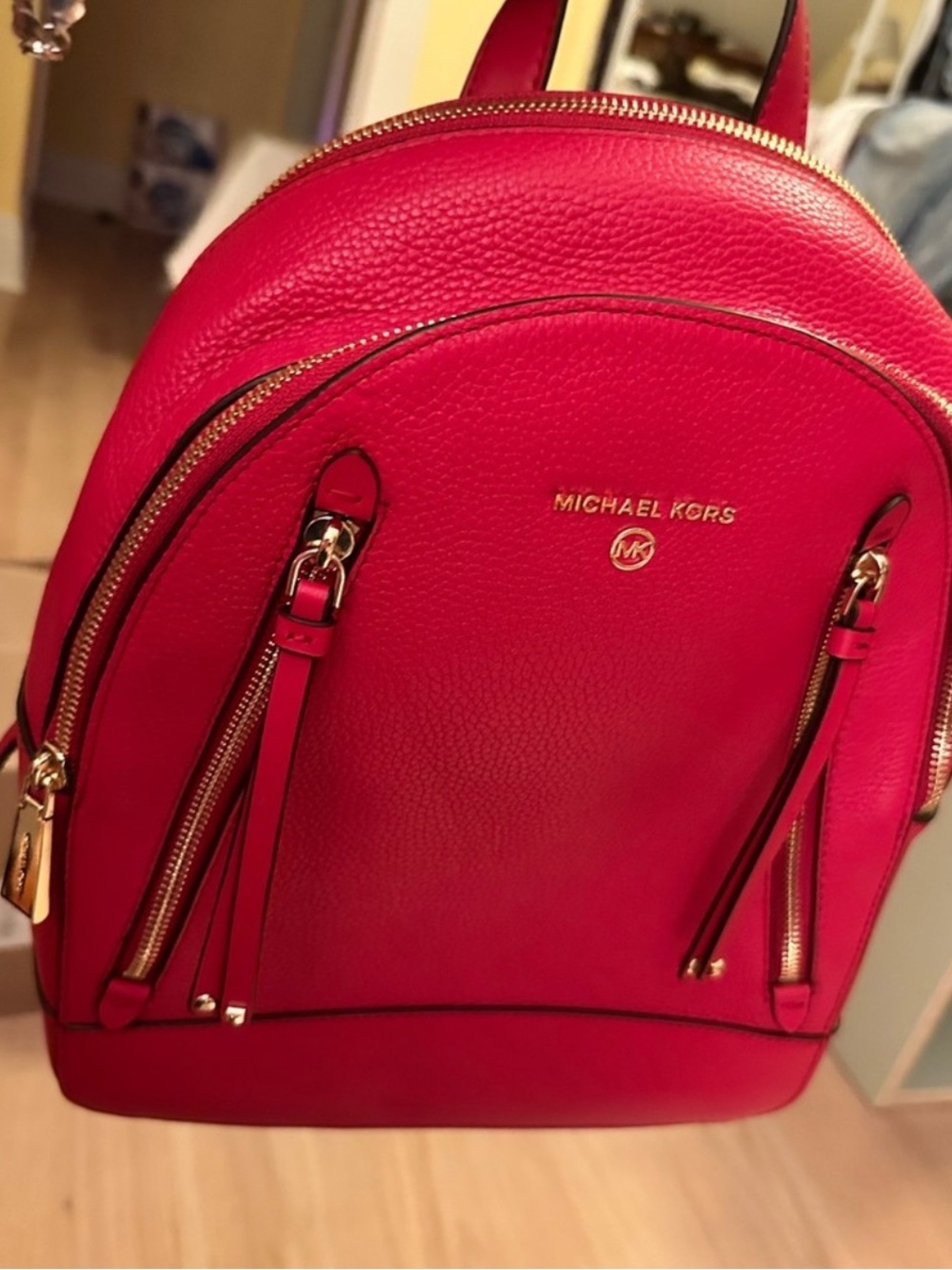 Michael Kors Red Backpack with Gold Hardware